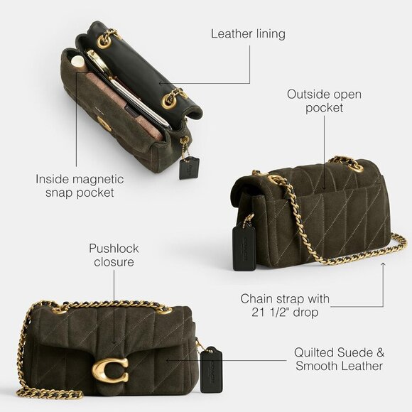 Coach Womens Olive Suede 100% Cow Leather Imported Push Lock Tabby Shoulder Bag - Picture 3 of 6